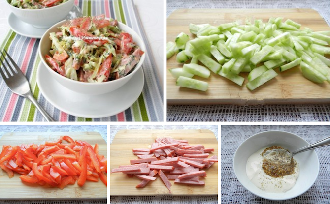 Салат с копченой колбасой и огурцами. Моя свекровь